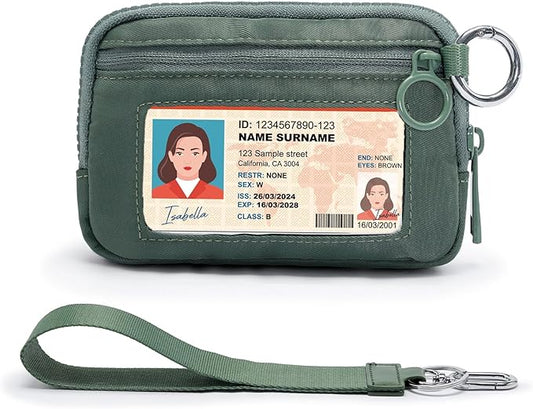 YDF The Iris Wallet for Women Mini Zip Card Case with Clear ID Window Zipper Coin Purse Lightweight Portable Keychain Wallet