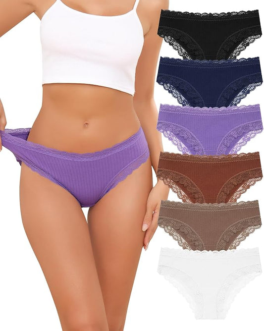 Aijolen Cotton Underwear for women Cheeky Panties lace Bikini for Ladies underwear pack womens Soft Stretch Breathable 6PCS