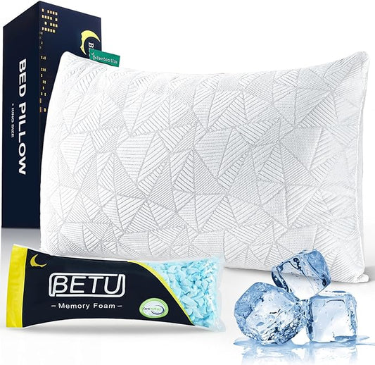 BETU Cooling Pillow Queen Size, Shredded Memory Foam Cool Pillow for Hot Sleepers, Adjustable Firm Soft Support Bed Pillow...