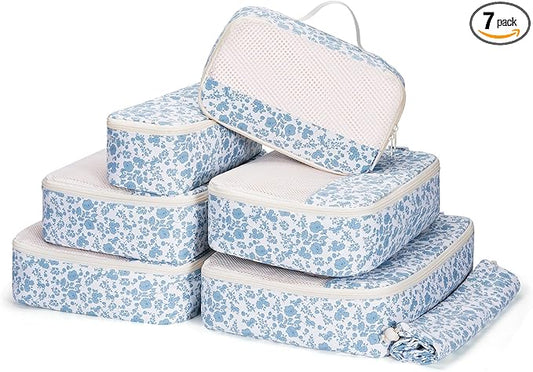 Narwey 7 Set Floral Packing Cubes for Travel Carry on Suitcase Luggage Organizer Bags for Kids Women Men, Durable Packing ...