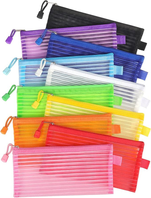 Tamaki 10 Pack Zipper Mesh Pouch Pencil Pouch Multicolor Pen Bag Multipurpose for Office Supplies Travel Storage Bags, 10 ...
