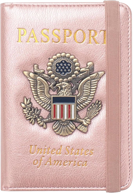 Coowayze US Passport Holder Wallet for Travel Men Women RFID Blocking Passport Cover Case, Waterproof Pink Leather Passpor...