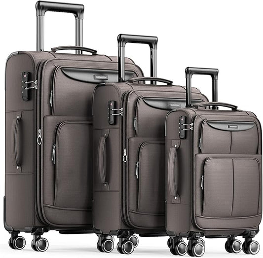 SHOWKOO Luggage Sets 3 Piece Softside Expandable Lightweight Durable Suitcase Sets Double Spinner Wheels TSA Lock Light Co...