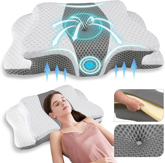 Pain Relief Cervical Pillow for Neck Support,Adjustable Ergonomic Pillow Cozy Sleeping,Odorless Orthopedic Memory Foam Pil...