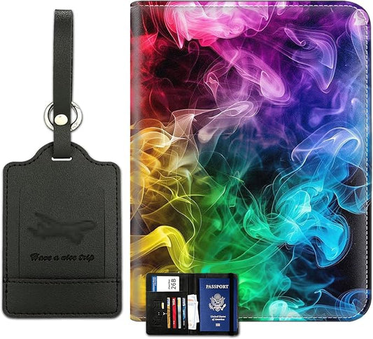 Passport Wallet, Passport Holder with RFID Blocking and Luggage Tag, Waterproof PU Leather Travel Documents Organizer Cas...