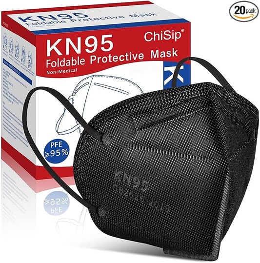ChiSip KN95 Face Mask 20 Pcs, 5-Ply Cup Dust Safety Masks, Breathable Protection Masks Against PM2.5 for Men & Women, Black