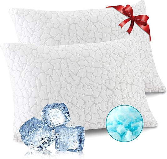 WGAKCED Cooling Pillows for Sleeping 2 Pack, Adjustable Shredded Memory Foam Pillows Queen Size Set of 2, Firm Bed Pillows...