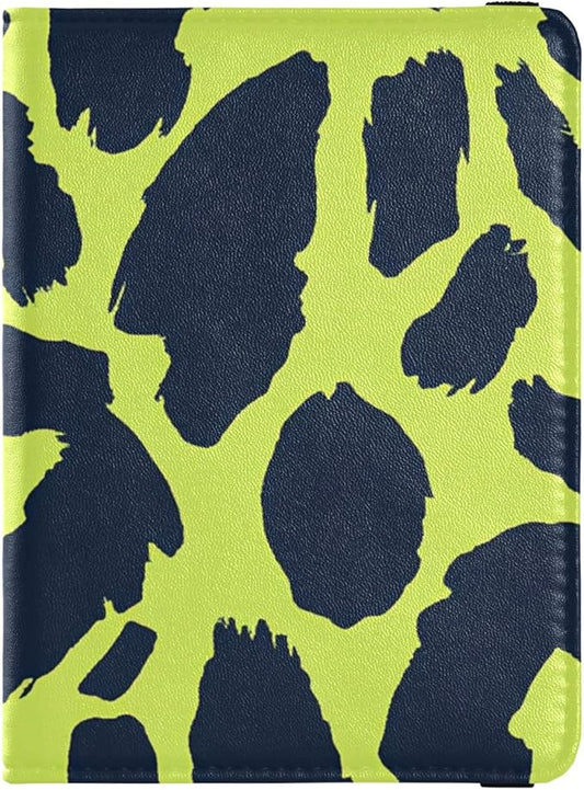 Leopard Print Lime Green and Navy Blue Leather Passport and Vaccine Card Holder Combo Passport Case Travel Documents Walle...