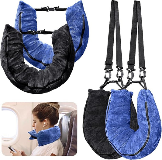 Eppyyo 2Pack Stuffable Travel Pillow for Extra Luggage, Velvet Travel Neck Pillow with Adjustable Neck Size, Fits About 6 ...