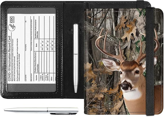 PU Leather RFID Blocking Passport Holder Combo, Women's Travel Passport Wallet Case with Elastic Band, Pen, Forest Deer Pa...