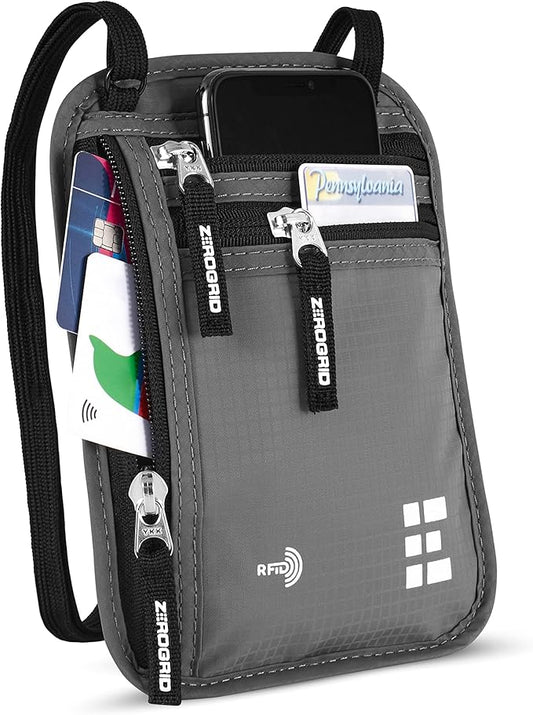 Neck Wallet for Travel & Passport Holder with RFID Blocking - Slim & Easy to Conceal Nylon Travel Pouch for men & women - ...