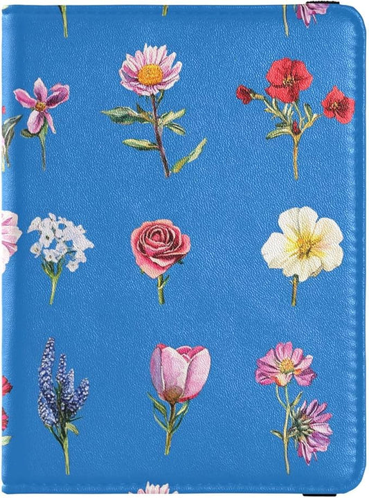 Colorful Flowers Blue Passport and Vaccine Card Wallet Combo Travel Documents Organizer Protector Passport Holder Combo wi...