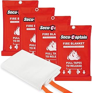 SecuCaptain Emergency Fire Blanket for Home and Kitchen - 4 Pack 40"x40" Flame Suppression Fiberglass Fire Blankets for Ho...