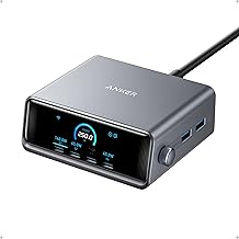 Anker Prime Charger, 250W GaN Prime USB C Charging Station, Ultra-Fast 6-Port, 2.26" LCD Display and Smart Control Dial, C...