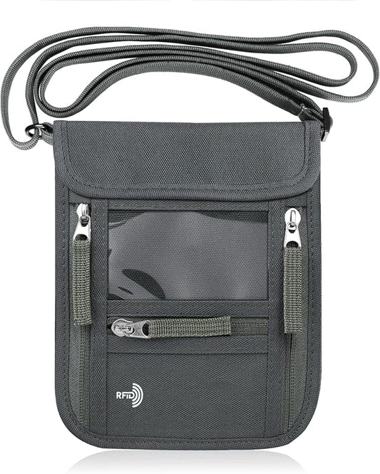 WALNEW Passport Holder Neck Pouch Travel Wallet for Women and Men, RFID Blocking Security Slim Traveling Wallet with Aroun...