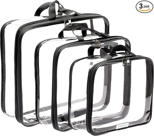 Clear Compression Packing Cubes 3 Set - Large See-Through Plastic Suitcase Bags for Travel - Luggage Compressable Organize...