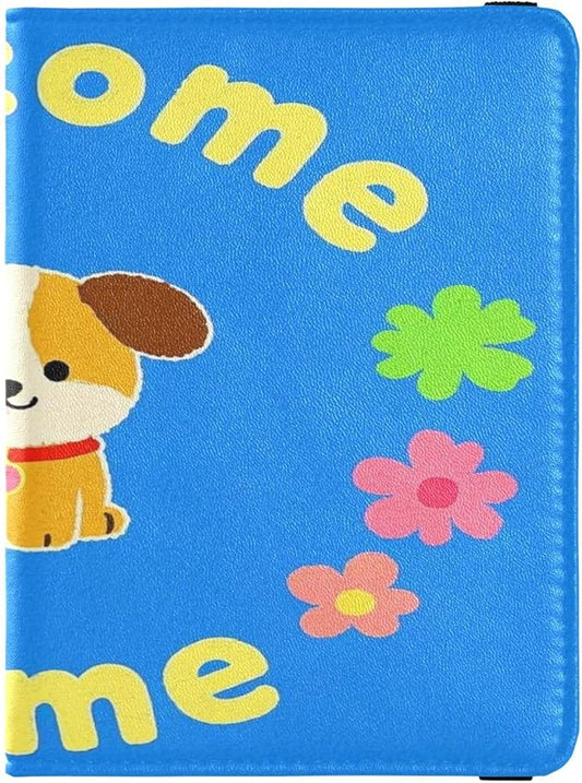 Welcome Home Cute Cartoon Dog 6 Leather Passport and Vaccine Card Holder Combo Travel Passport Wallet With Vaccination Car...
