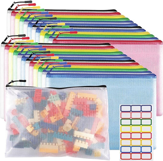 24pcs Mesh Zipper Pouch Bags A4 Zipper Bags for Classroom Organization, Board Game & Puzzle Storage, Toys, Cosmetics, Trav...
