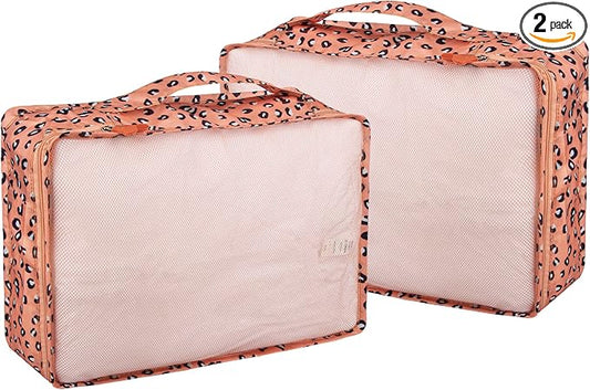 Ebbniur Packing Cubes Set, 2 Pcs Packing Organizers Set for Suitcases (Pink leopard)