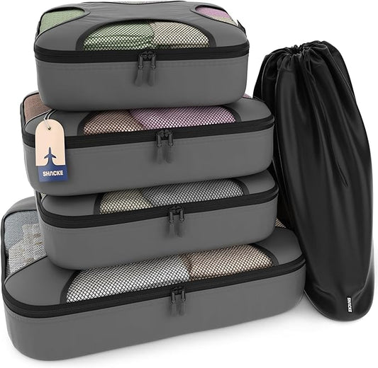 Shacke Premium 5 Packing Cubes Set - Lightweight Mesh Travel Luggage Organizers with Laundry Bag, 5-Piece Suitcase Storage...