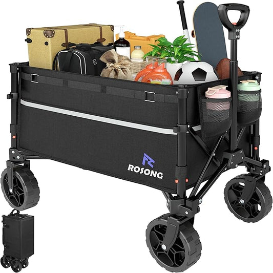 ROSONG Collapsible Wagon Cart with Wheels Foldable - Folding Utility Heavy Duty Wagons Carts for Grocery Sports Garden Sho...