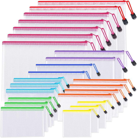 24pcs Mesh Zipper Pouch Bags - 8 Sizes Plastic Zipper Pouches for Organization, Mesh Bags with Zipper, Waterproof Clear Tr...