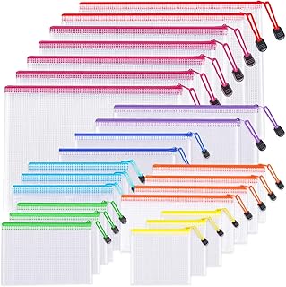 24pcs Mesh Zipper Pouch Bags - 8 Sizes Plastic Zipper Pouches for Organization, Mesh Bags with Zipper, Waterproof Clear Tr...