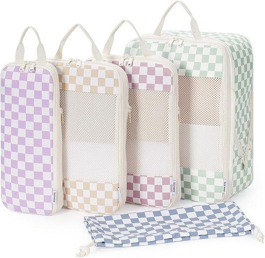 Narwey 5 Set Compression Packing Cubes for Travel, Luggage Packing Organizer Bags for Carry on Suitcase, Expandable Checke...