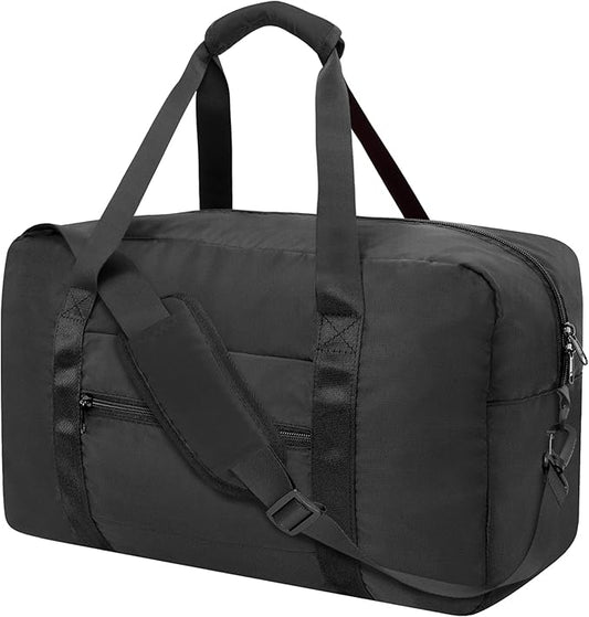 Foldable Travel Duffle Bag, Airlines Approved Carry On Bag Weekender Overnight Bag for Men Women, 40L (Black)