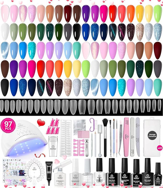 Beetles Gel Nail Polish Kit with U V Light 97Pcs Travel Holiday 45 Colors Gel Polish Set with Nail Stamp Nail Tips Base To...