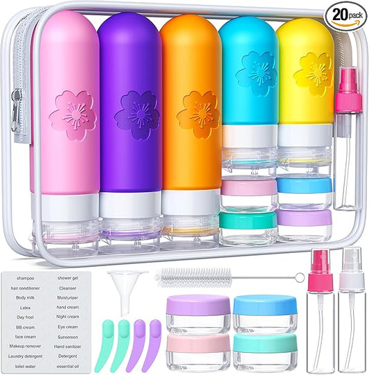 20Pack Travel Bottles for Toiletries, TSA Approved Travel Bottles Silicone Travel Size Containers, Travel Essentials Leak ...