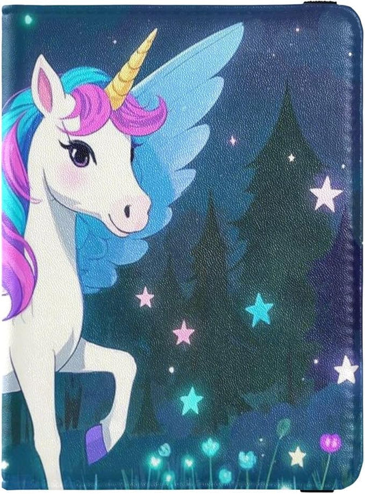 Cartoon Cute White Rainbow unicorns Leather decorative waterproof passport holder for travel Wallet Combo Passport Holder ...