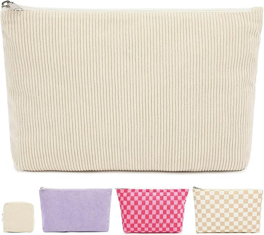 Fammart Corduroy Makeup Bag, Travel Cosmetic Bag Organizer Toiletry Bag Make Up Bags with Zipper & Compartments for Women ...