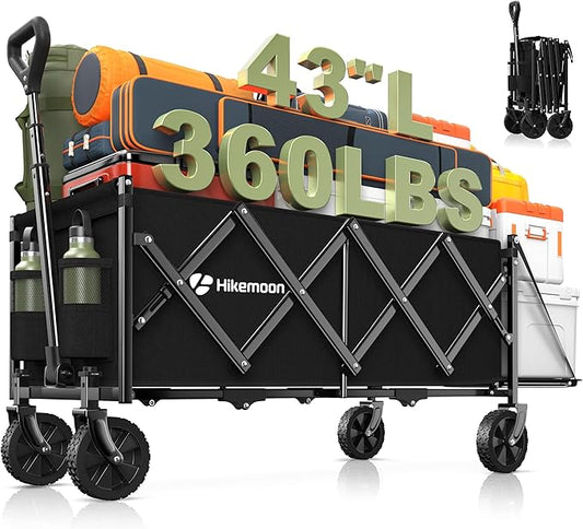 Hikemoon 43'' Extra Long Collapsible Wagon with Extended Tailgate, 360LBS Heavy Duty Wagons Carts Foldable, Portable Foldi...