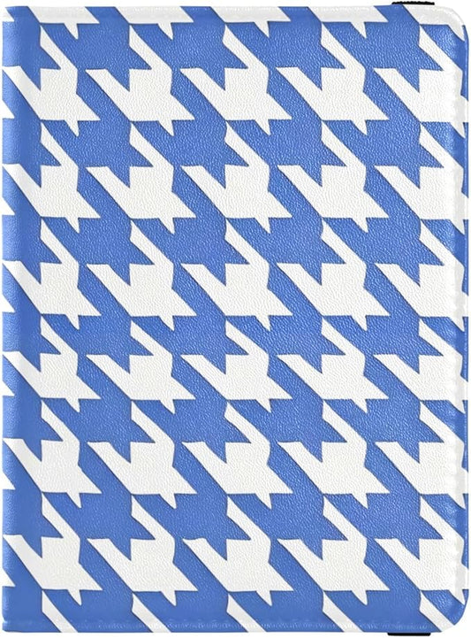 Blue Houndstooth Pattern Leather Passport and Vaccine Card Holder Combo Travel Passport Wallet With Vaccination Card Slot ...