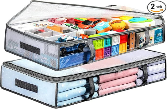 2 Pack Under Bed Storage Containers Bins, Humid-Proof Plastic Underbed Storage Bins, Clothes Storage and Organization Bag...
