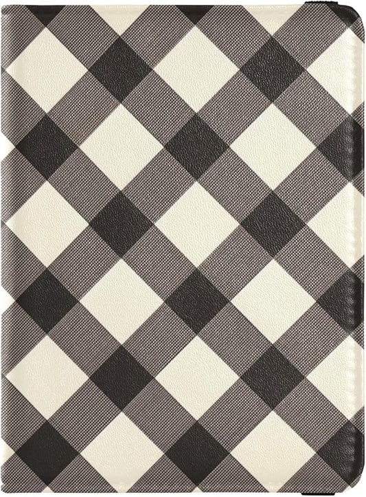 Black Beige Buffalo Plaid Leather Passport and Vaccine Card Holder Combo Travel Passport Wallet With Vaccination Card Slot...