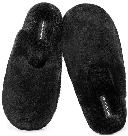 Snug Leaves Women's Fuzzy Scuff Slippers Soft Comfy Memory Foam Non-slip Indoor House Shoes