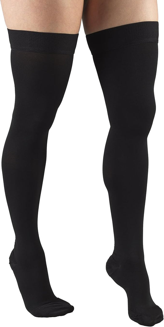 Truform 20-30 mmHg Compression Stockings for Men and Women, Thigh High Length, Dot Top, Closed Toe, Black, Medium