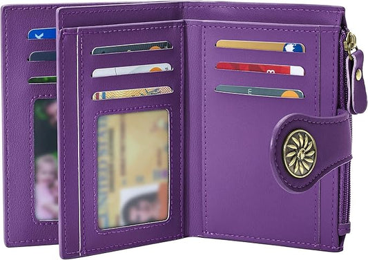 Tipmile Small Wallets Woman Leather 2 ID Windows Bifold RFID Blocking Credit Card Holder Wallet with Zipper Coin Pocket