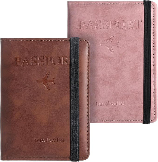 Passport Holder for Travel 2 Pcs Elastic Band Passport Wallet with Card Slots Premium PU Leather Passport-Wallet Cover Cas...