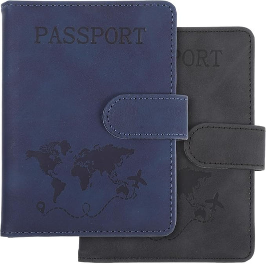 2 Pack Passport Holder for Travel, Passport Wallet Cover Case Waterproof RFID Blocking Passport Holder with Pen Holder Tra...