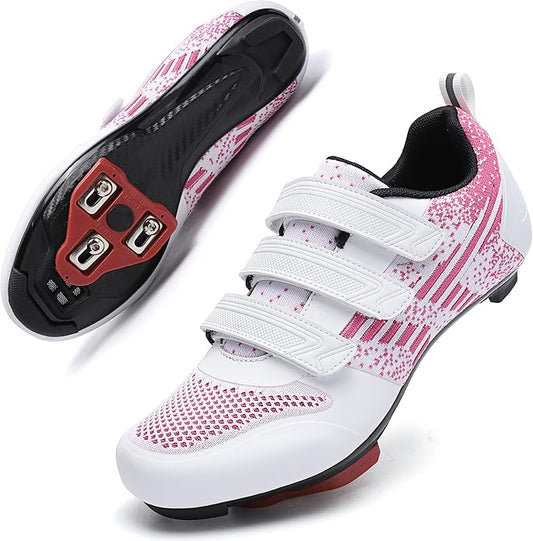 Unisex Road Bike Cycling Shoes Compatible with Peloton Shimano SPD Bike Riding Shoes for Men Women, 3 Straps, Pre-Installe...