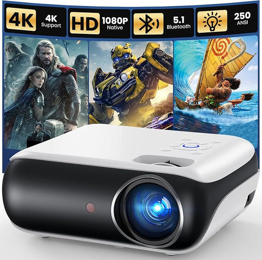 HAPPRUN Native 1080P Bluetooth Mini Projector, Full HD Portable Outdoor Movie Projector with Built-in Speaker, Compatible ...