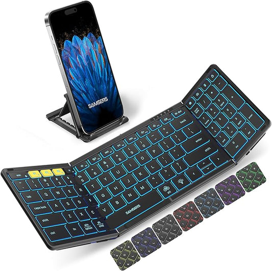 Samsers Foldable Bluetooth Keyboard with Numeric Keypad, Full-Size Wireless Folding Keyboards with Backlight, Portable Tra...