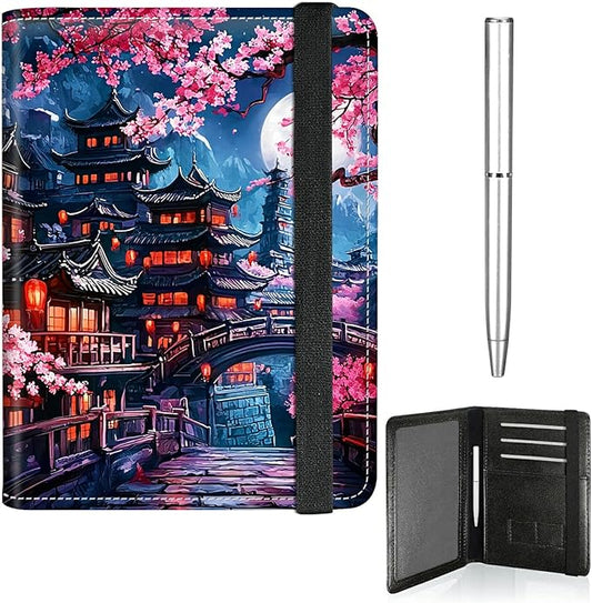 RWUTYTIUL Cherry Blossom House Passport Holder for Travel Women Men, Leather Passport and Vaccine Card Holder Combo Elasti...