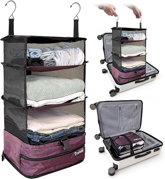 Grand Fusion Stow-N-Go Travel Luggage Organizer – Portable Hanging Travel Shelves, Carry-On Closet Organizer, Hanging Pack...