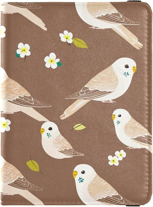 Cute Birds Brown Passport and Vaccine Card Holder Combo Passport Case Travel Documents Wallet Passport Holder Combo with V...
