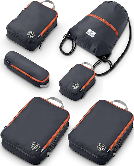 Extra Large Compression Packing Cube 6 Piece Set for Travel and Check Luggage by TRIPPED Travel Gear