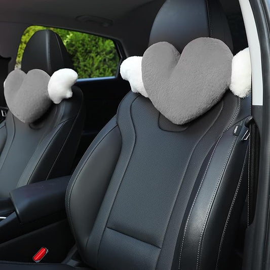 2 Pack Heart Shaped Cute Car Headrest Pillow with Angel Wings - Comfortable Soft Head Rest Cushion Kawaii Car Accessories ...
